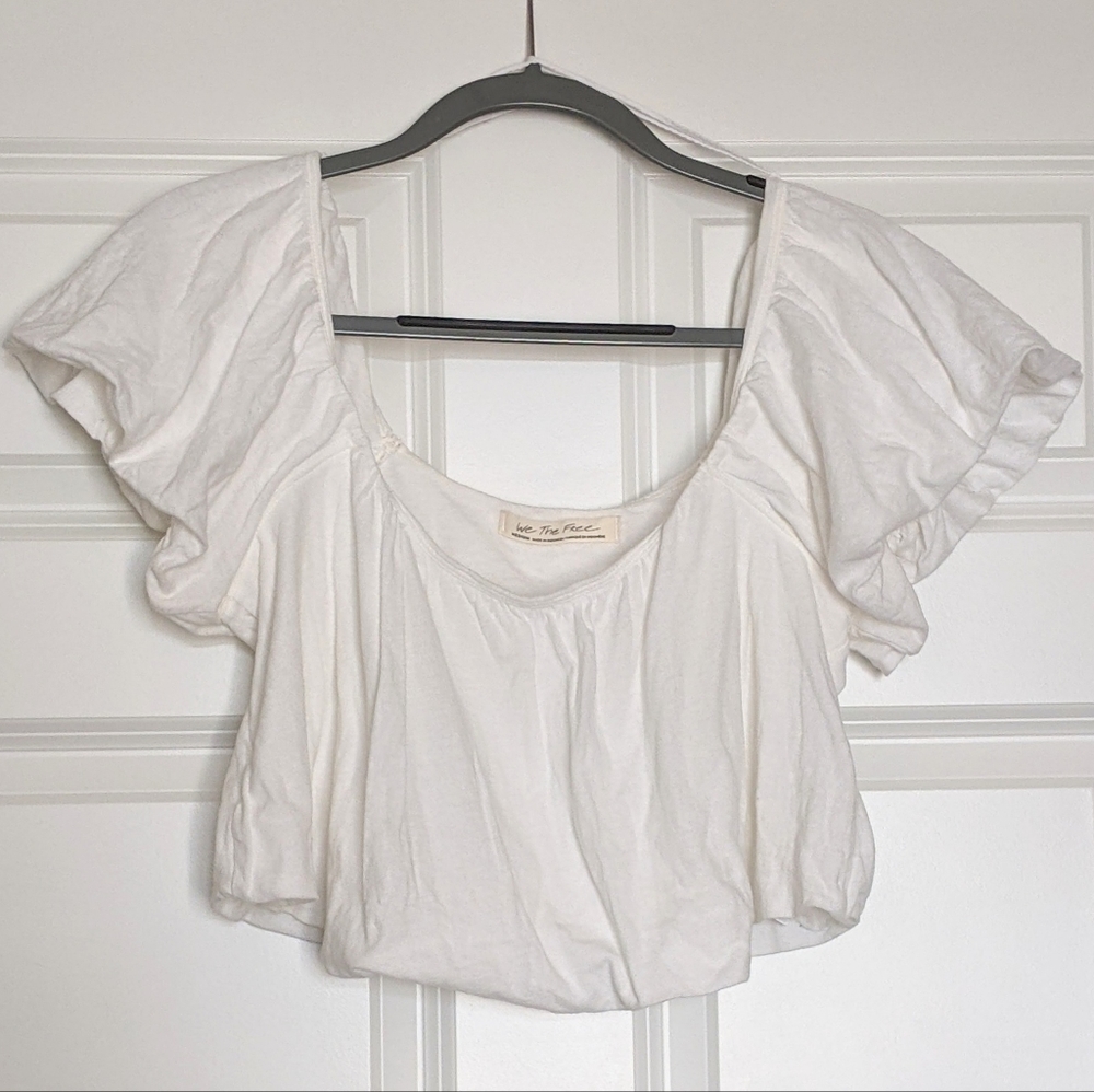 Free People We The Free Off the Shoulder Ruffle Crop Top